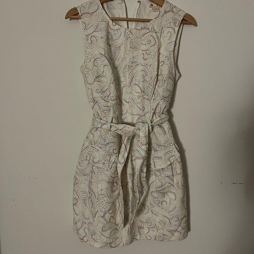 Shoshanna Cream Sheath Mini Dress Sleeveless Crew Neck